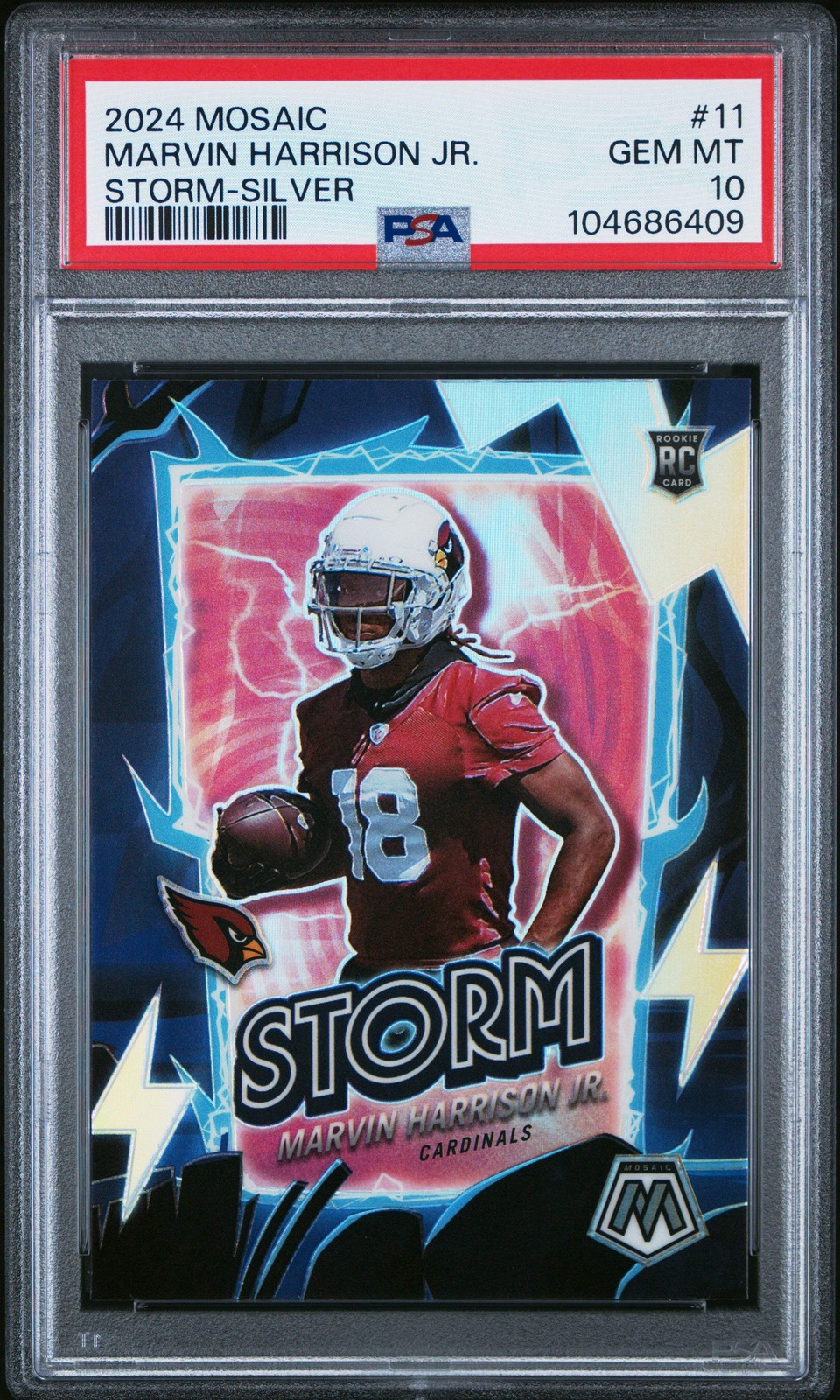 Graded 2024 Mosaic Marvin Harrison Jr #11 Storm Silver RC Football Card PSA 10