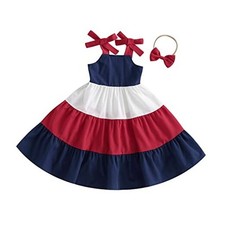 Twopumpkin 4th of July Toddler Little Girl 6-7 Years Flowy Navy Blue Red White