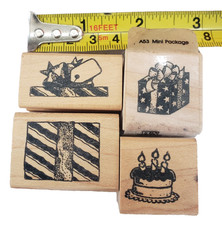 4 assorted small birthday gift present cake candles rubber stamp 181