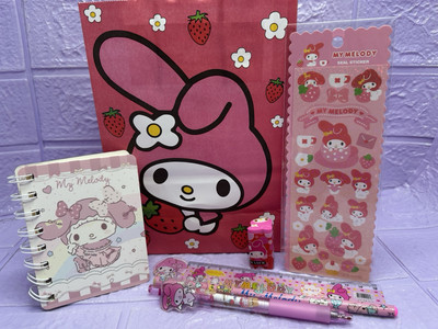 Sanrio Geschenktüte MY MELODY Aufkleber Notizbuch Gummistift Bleistift Lineal süß Konvolut