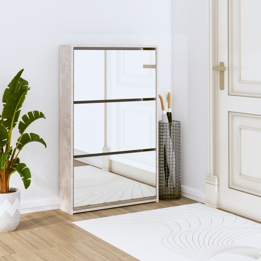 Scarpiera da Ingresso con Specchio 3 Ante Grigio Cemento - Ordine Casa