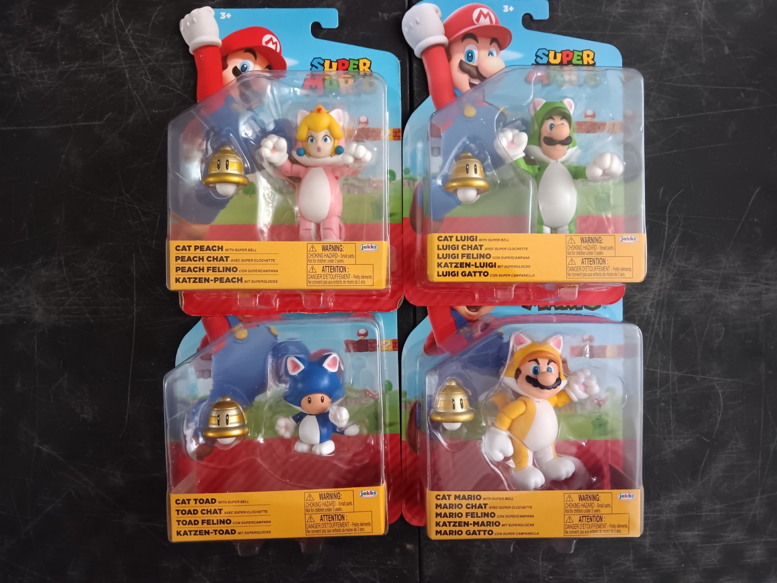 *FREE SHIP* 4" CAT LUIGI PEACH TOAD SUPER MARIO World of Nintendo Lot Jakks