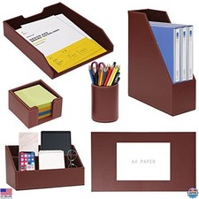 6-Piece Desk Organizer Set with Leather Pad, File Tray, Pen Cup  More