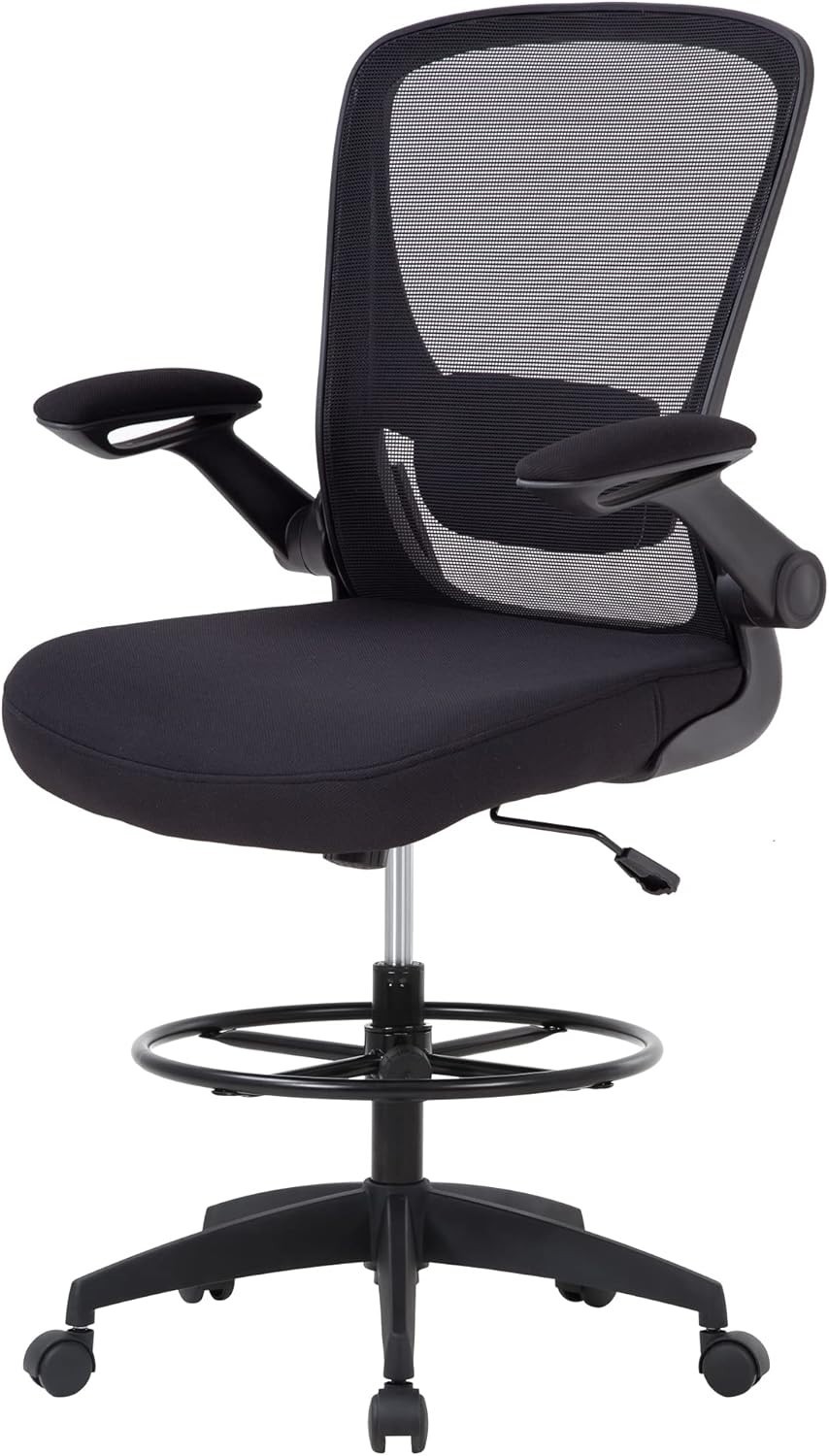 Drafting Chair Tall Office Chair w/ Adjustable Foot Ring and Flip-Up Arms Swivel