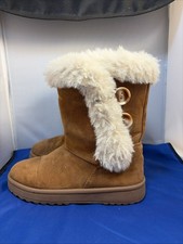 SO Girls Fuzzy Boots Size 2 Chestnut Pull On Winter Boots EUC