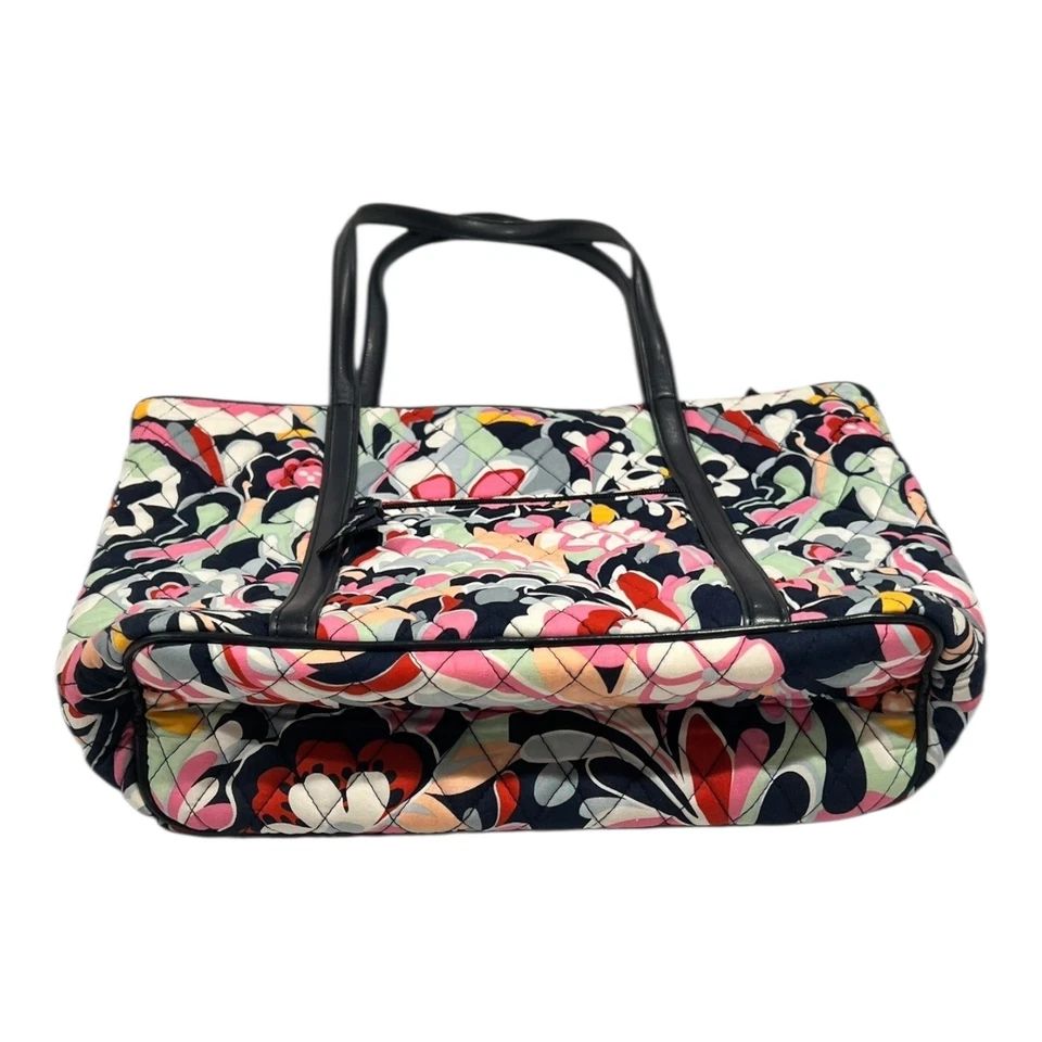 Bolso de Mano Vera Bradley Floral Acolchado Cuero Negro Borde Bolso de Hombro Foto 2 de 4