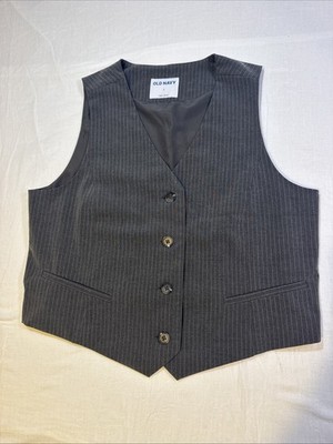 Old Navy Women s Pinstripe Suit Vest Size L Gray Button Front Waistcoat