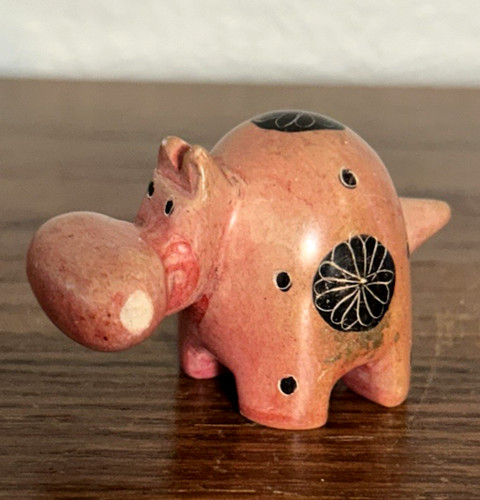 Soapstone Figurine Pink Mini Hippo Hippopotamus Hand Carved Kenya Vintage