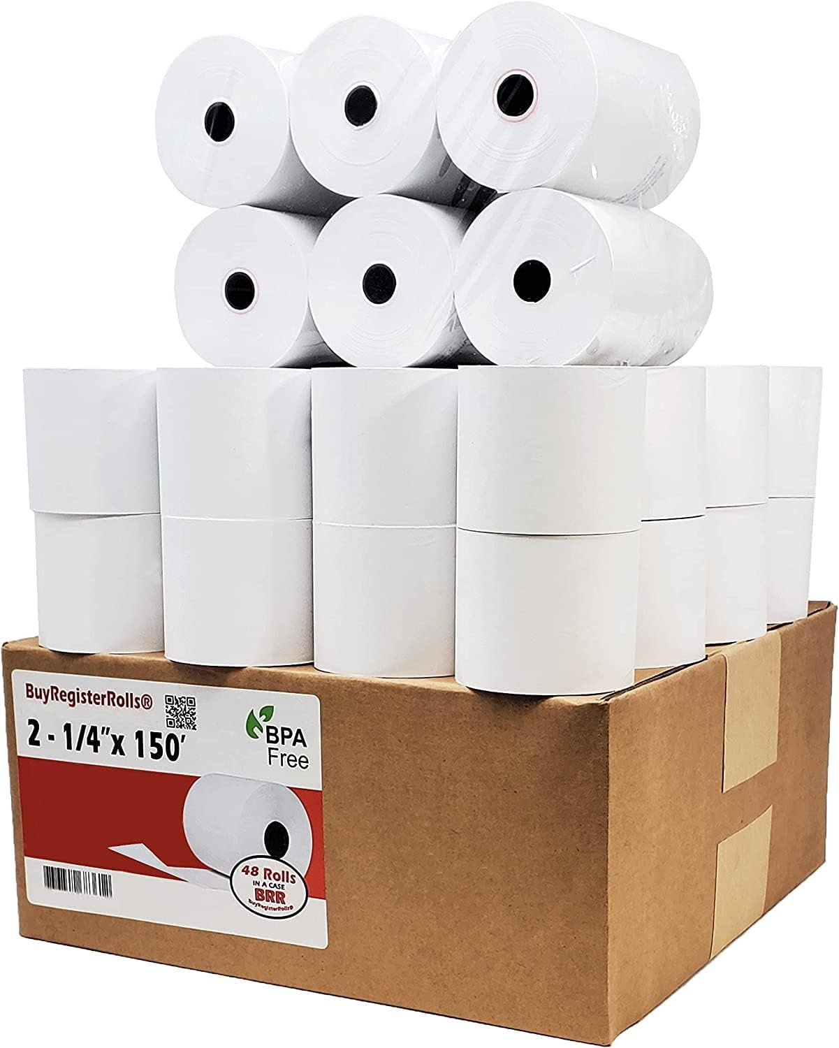 50 Pack 2.25x150ft Adding Machine Paper Roll, White 1-Ply for 10 Key