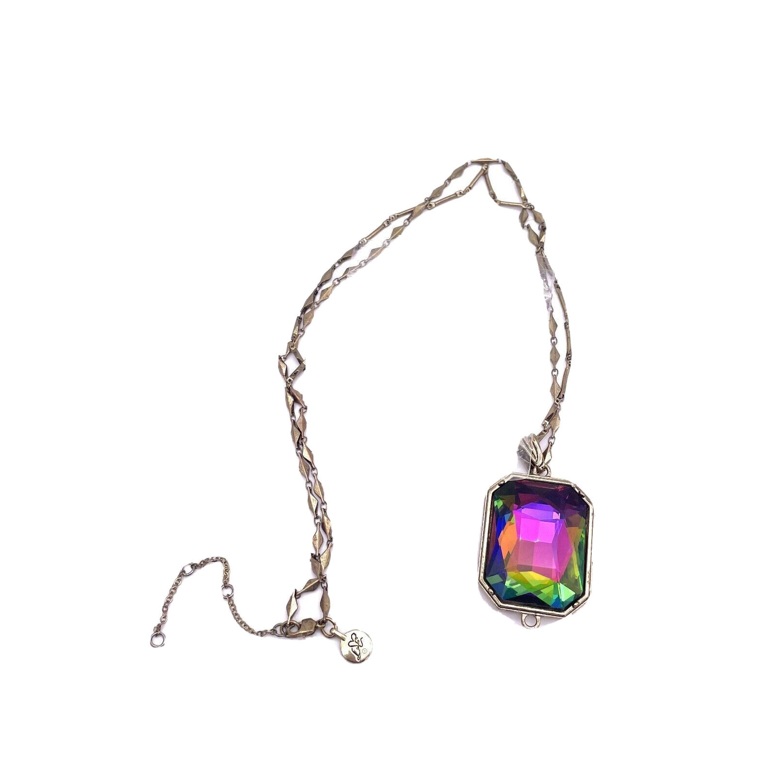 Rainbow Rectangle Gemstone Pendant Chain Necklace… - image 2