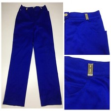 ST JOHN Sport Marie Gray Blue Gold Logo Hardware High Waist Pant Womens sz 4