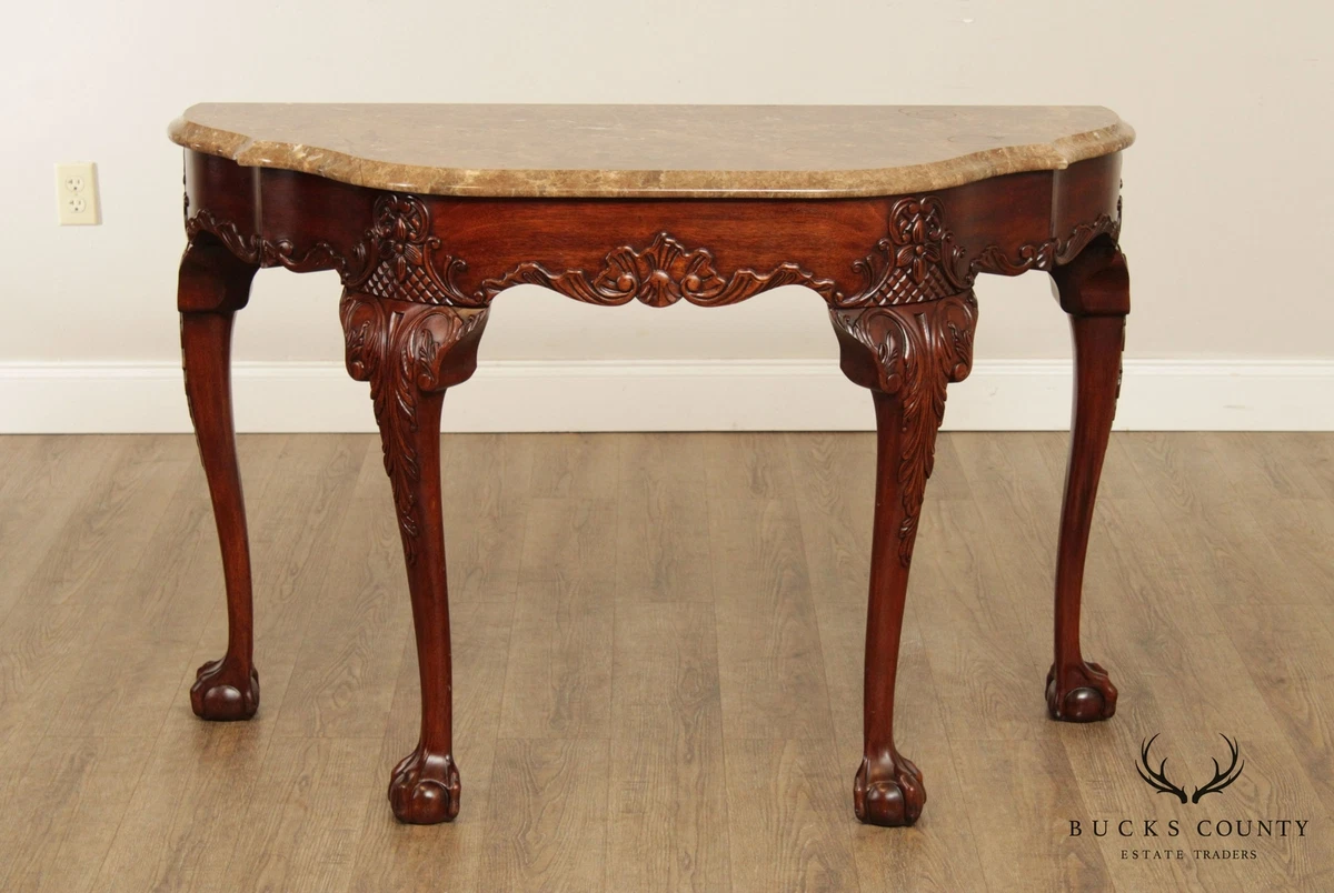 Henkel Harris Mahogany Ball and Claw Marble Top Console Table