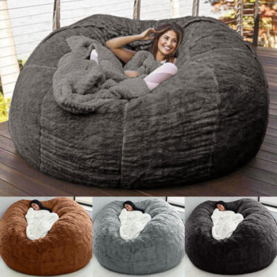 7FT Soft Fluffy Fur Giant Bean Bag Chairs Cover Lazy Sofa Bed