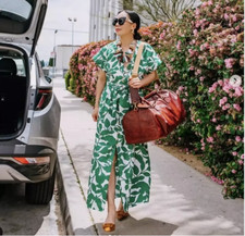 ZARA WOMAN BELTED PRINTED MIDI DRESS Leaf Green White 8372/109 S M L