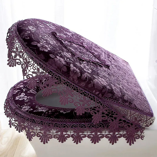 3PCS Velvet Toilet Seat Cover Set Lace Lid Pads Zipper Water Tank Cover Bath Mat - Picture 1 of 22