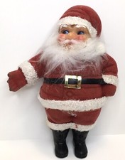 Vintage Santa Claus Christmas Figure Flocked Suit Celluloid Face 6" Decor MCM