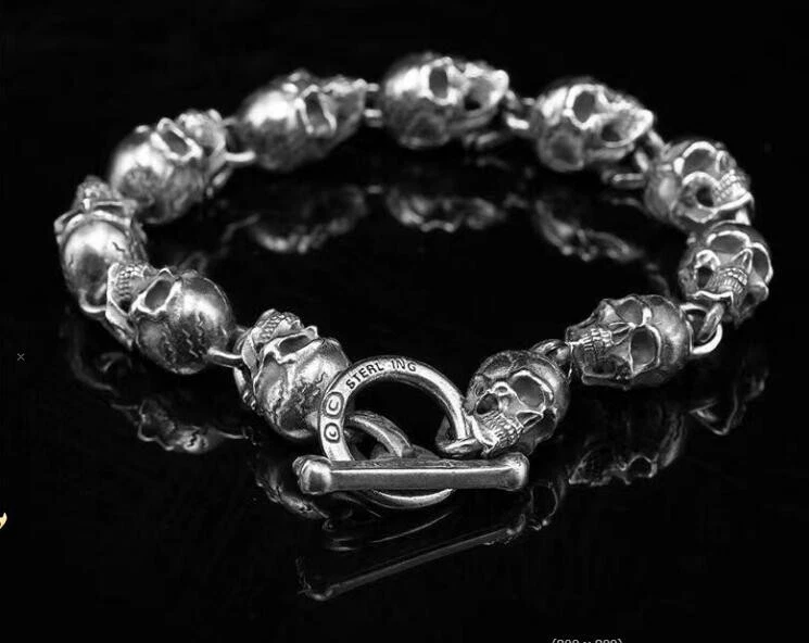 Pulsera Calavera Plata Retro Estilo Dominio Foto 4 de 4