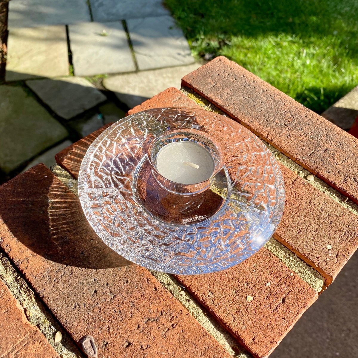 Orrefors Sweden DISCUS Crystal Votive Candle Holder -Round