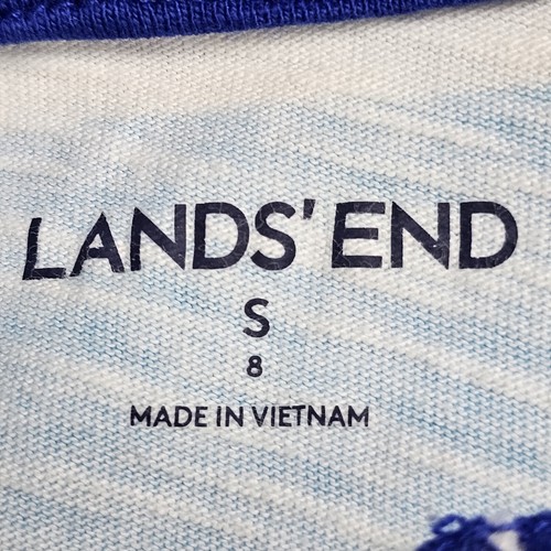 Lands End Unisex Youth Pullover Hoodie Size 8 Kangaroo Pocket Blue Striped - Picture 2 of 3