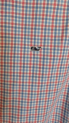 Vineyard Vines Boys Size Large (16) Whale Shirt Blue Pink Wt Plaid Spring/Easter - Picture 7 of 14