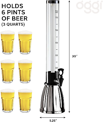 Beer Tower 3L/100Oz - Beverage Dispenser with Spigot & Ice Tube