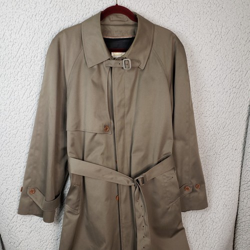 London Towne Trench Coat Mens 42 Khaki Plaid Lined Classiccore Rainwear - Picture 6 of 14