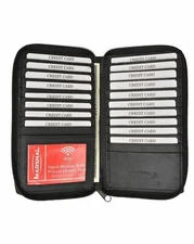 RFID Premium Soft Leather Zipper Wallet Business Credit Card Case Holder Bifold