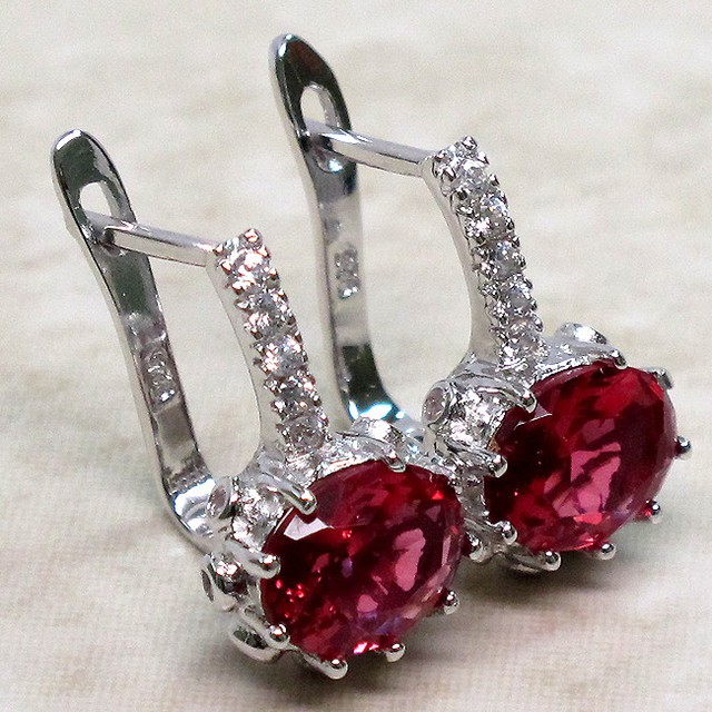 ADORABLE 3 CT RUBY 925 STERLING SILVER LATCH BACK EARRINGS