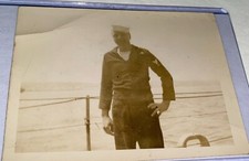 Rare Vintage American World War 2 USN Navy Sailor on Ship Snapshot Photo WWII 