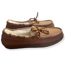 Duluth Trading Tan Khaki Canvas Moccasin, Sheepskin Lining, Mens Size 8M