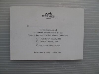 Hermès RSVP Karte für Präsentation 1996
