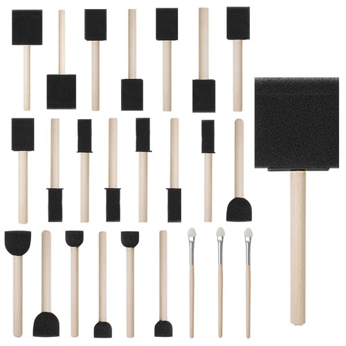 conda 25 Pack Different Size Assorted Foam Brush Set Wood Handle Paint