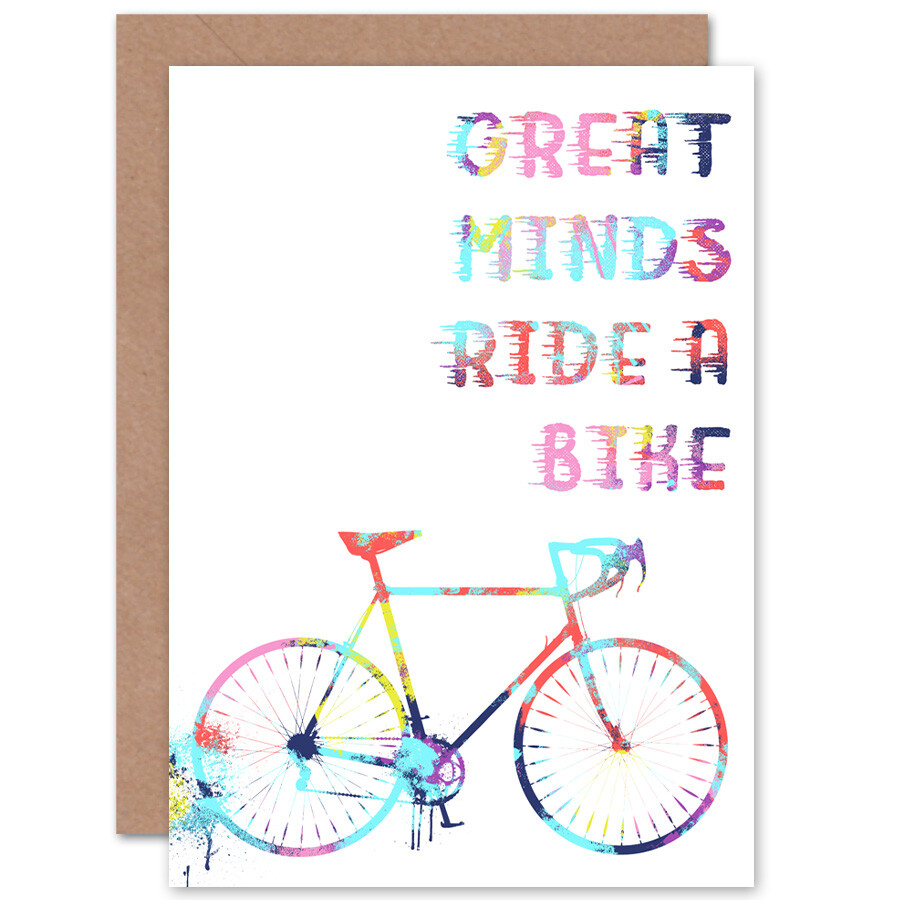 Bicycle Colourful Great Minds Ride Blank Greeting Card With Envelope