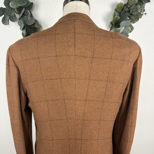 Kiton Napoli Bergdorf Goodman Blazer Mens IT 54 US L 100% Cashmere Brown Plaid - Picture 7 of 18