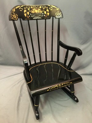 Nichols Stone Child Rocking Chair Vintage Windsor Black Gold Harvest Stencil Usa Ebay