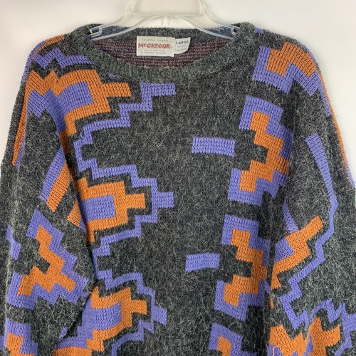 McGregor Sweater Geo-Print Charcoal Multi Pullover Long Sleeve Acrylic Size L - Picture 3 of 7