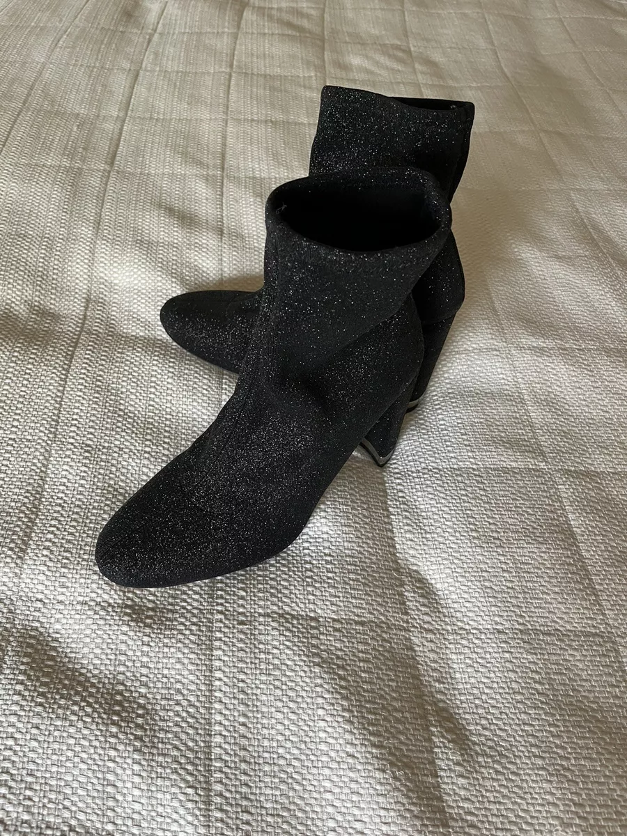 Michael Kors Mandy Glitter Stretch Knit Ankle Bootie Boots Black Size 10 M