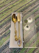 Spoon and Fork Stainless Steel Japan by HIO Rose Demitasse Silverware Estate Set