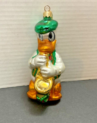 Donald Duck Playing Saxophone  Disney Glass Christmas Ornament Poland