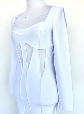 Karen Millen White Bodycon Mesh Cutout Dress Retail $204 Price $99