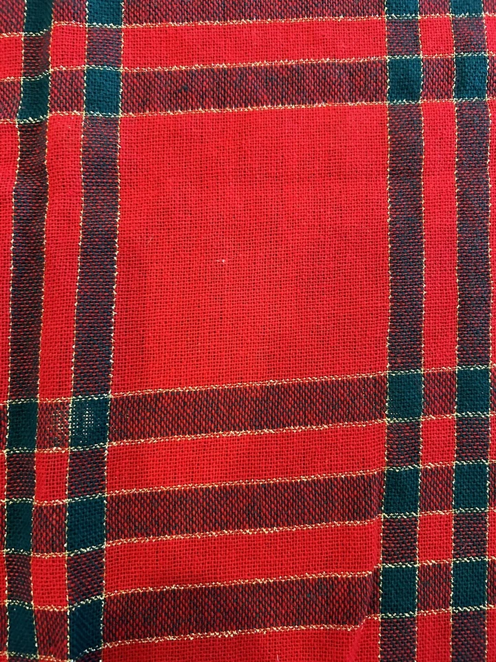 Toalha de mesa mistura de lã 58x100” xadrez verde vermelho listra dourada feriado Natal - Imagem 4 de 4