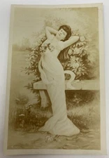 c1909  Lychnogravure Belle Glamor Lady Posing By Bench RPPC Real Photo Postcard