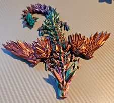 3D Printed Articulated Crystal Winged Dragon Fidget Toy - Flexible Desktop Decor