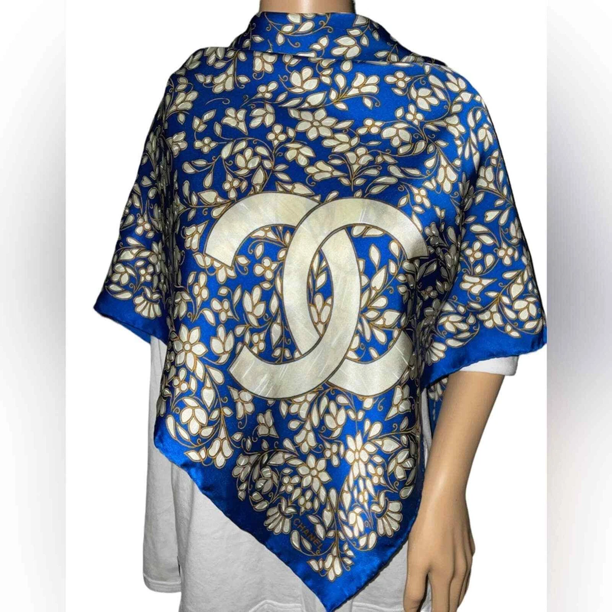 Chanel Silk Scarf in Navy Blue 96cm