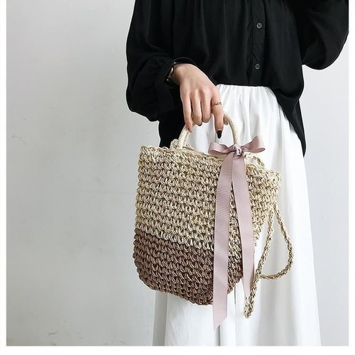 Damen Sommer Stroh Strand Schultertasche Boho handgewebt Reise Stroh Beuteltasche - Bild 2 von 7