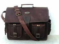 18 " Vintage 4 pelle Tasca Borsa a Tracolla Spalla Computer Laptop PC Valigetta