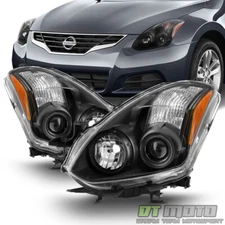 Black Headlamps For 2010-2013 Altima 2-Door Coupe  Halogen Projector Headlights