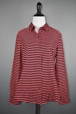 BANANA REPUBLIC $49 Black Coral Striped Long Sleeve Button Down Blouse Small