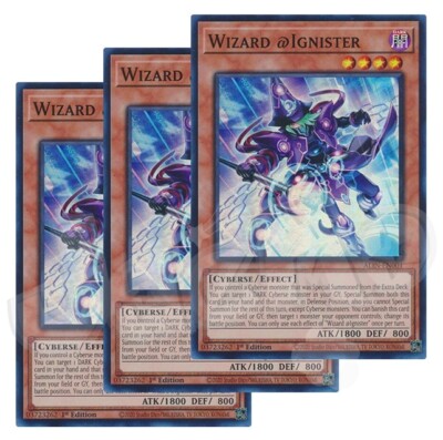 Yugioh - Wizard @Ignister x 3 - 1st Edition Super Rare NM - Free Holo Card