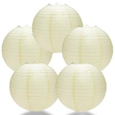  5-PACK 8" Ivory Round Paper Lantern, Even Ribbing, Hanging Decoration